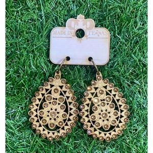 NEW PINK PANACHE women's gold laser cut santa fe crystal teardrop earrings in go